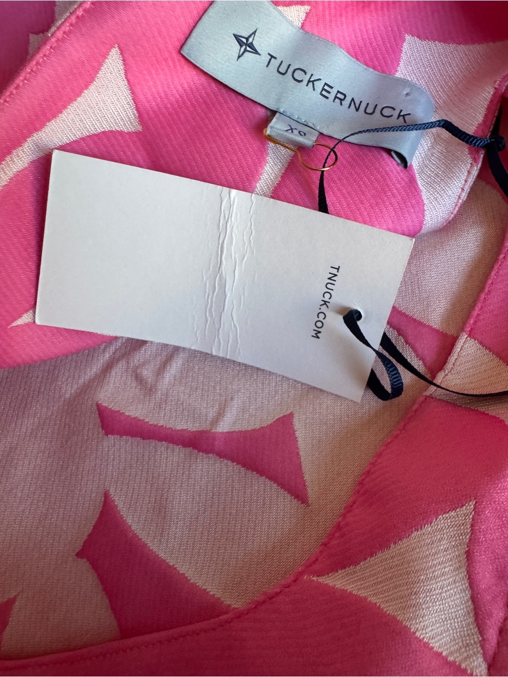 TUCKERNUCK Pink Italian Floral Jacquard Mason Blouse Tie Back Mock Neck - XSmall - Picture 6 of 14